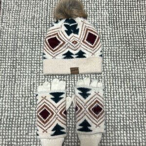 Western Aztec beanie & gloves